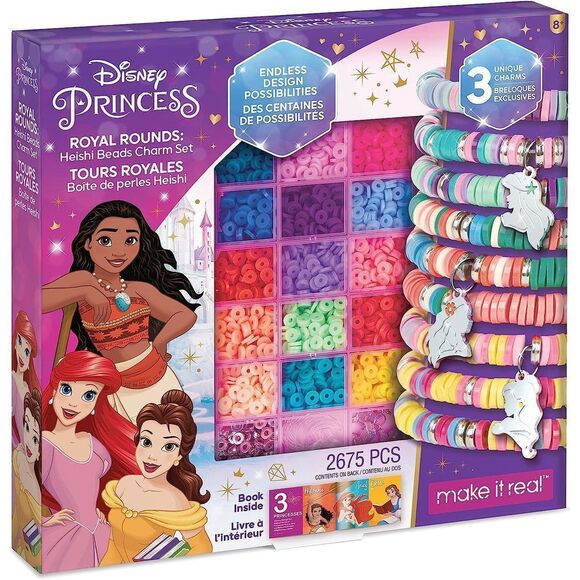 Princess Royal Rounds Heishi Beads Charm Set - Disney Princess Craft Kit with D